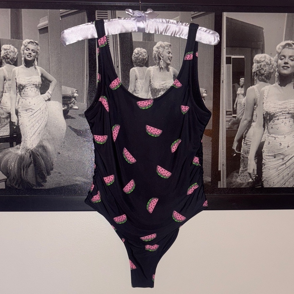Revamped Black Watermelon Print One Piece Swimsuit